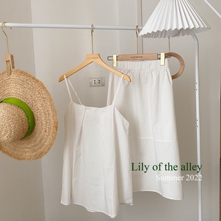 Set áo 2 dây chân váy midi vải thô