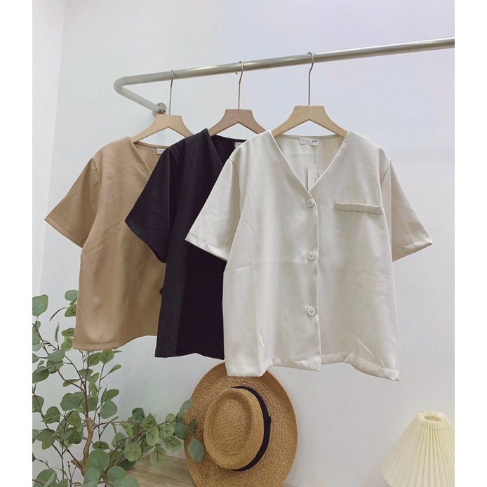 [Ảnh thật/Video]Áo blazer cổ V dáng croptop Hàn Quốc Áo blazer chất trượt mềm đẹp