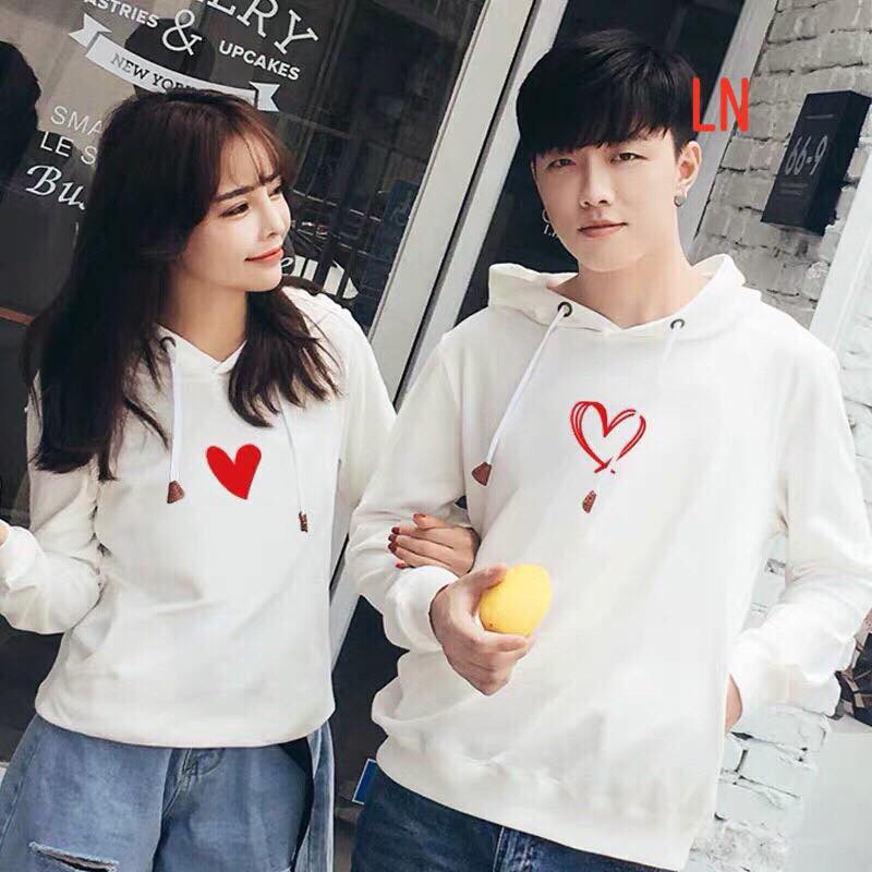 Combo 2 áo dài tay hoodie tim hồng nam nữ kiểu dáng Ulzzang chất cotton dày mịn