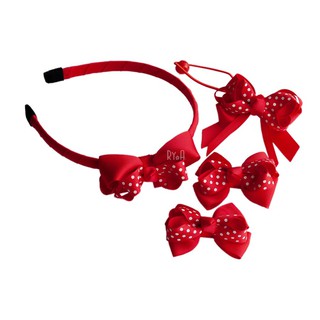 Bộ cài kẹp tóc cho bé nơ ruy băng vàng chấm bi trắng RYA 351451