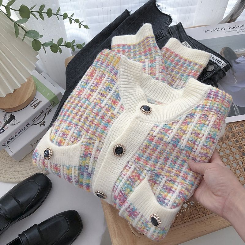 Áo Khoác Cardigan Dệt Kim Thiết Kế Mới Ngọt Ngào Thời Trang Mùa Xuân Thu Theo Phong Cách Retro