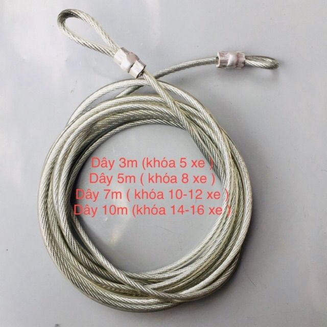 DÂY CÁP KHÓA XE BỌC NHỰA 3M , 5M , 8M , 10M .15PHI 10mm