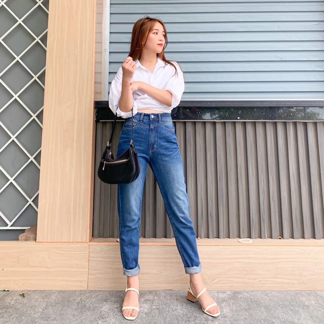 QUẦN BAGGY JEAN LƯNG CAO QUA RỐN CHẤT COTTON PHOM SIÊU ĐẸP