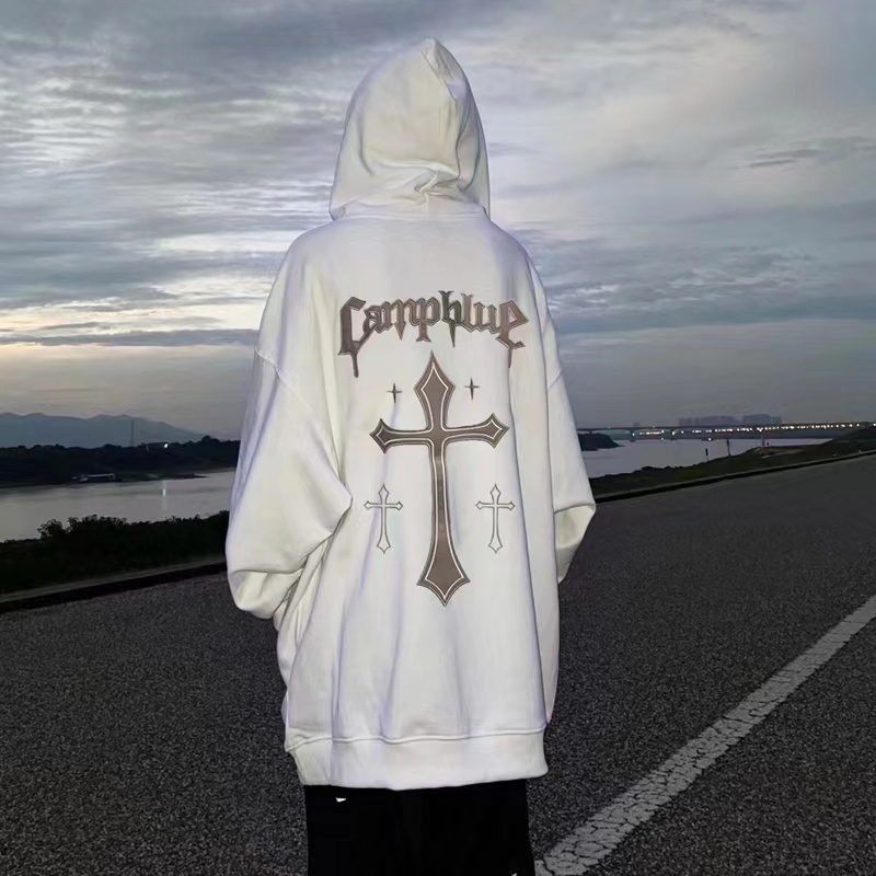 ZHELIHANGFEI Áo Hoodie Họa Tiết Hình Thánh Giá Theo Phong Cách Preppy