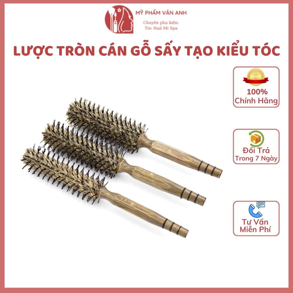 Lược tròn cán gỗ sấy tạo kiểu tóc xoăn Round Comb làm từ lông heo - myphamvananh