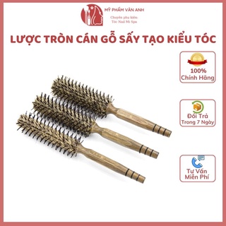 Lược tròn cán gỗ sấy tạo kiểu tóc xoăn Round Comb làm từ lông heo - myphamvananh