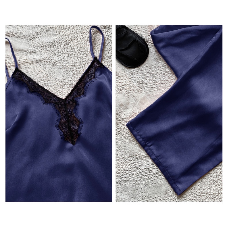 Bộ Đồ Ngủ 4 Món Bằng Lụa Mát Phối Ren Quyến Rũ Dành Cho Nữ