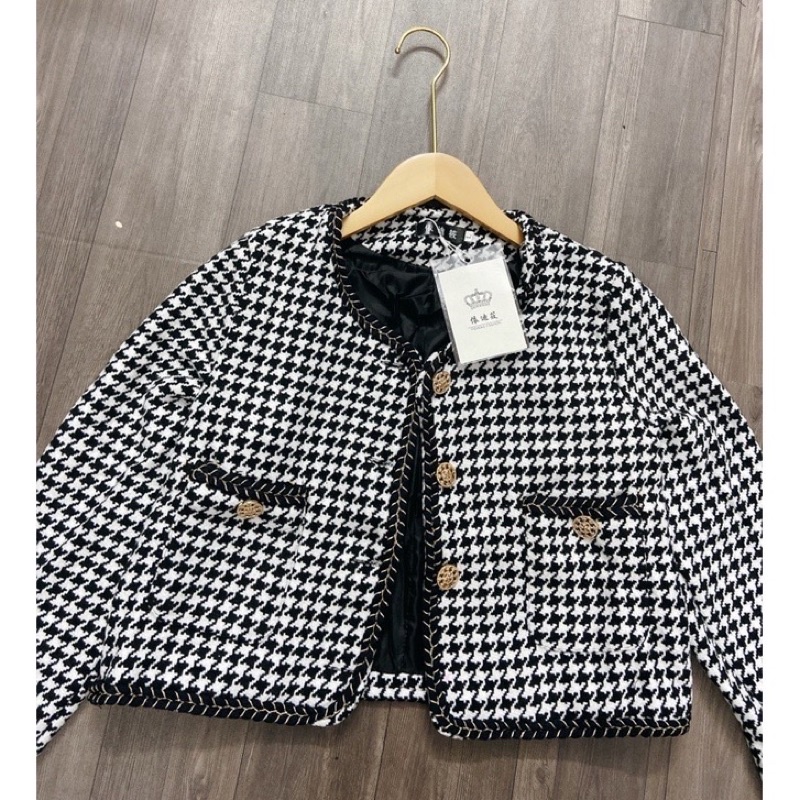 Áo dạ Tweed kẻ dáng ngắn hàng quảng châu loại 1 (HÀNG CÓ SẴN)
