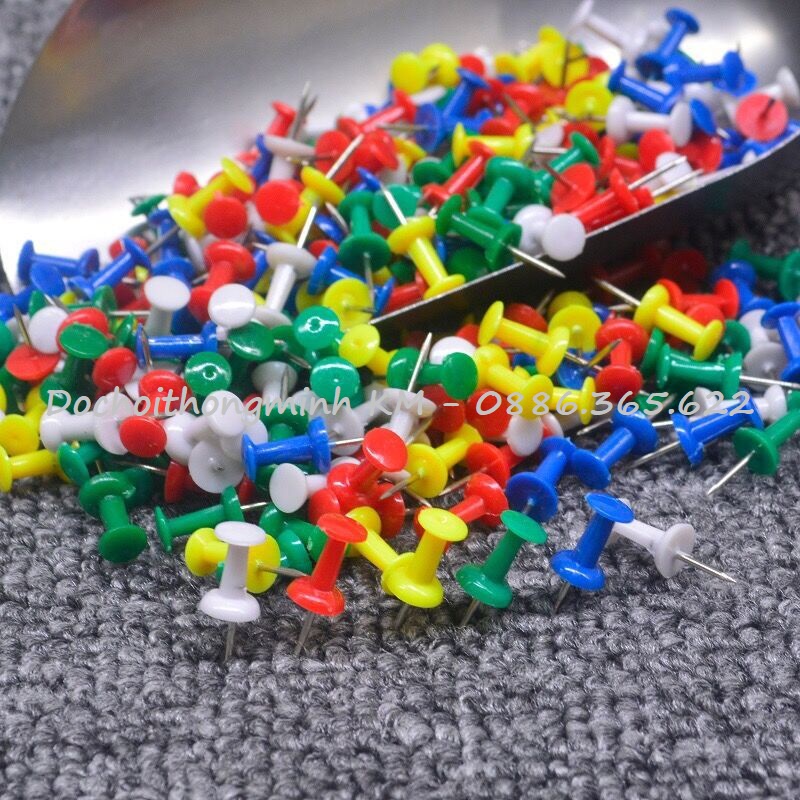 Set 30 Đinh ghim mũ nhựa, đinh ghim bảng nỉ