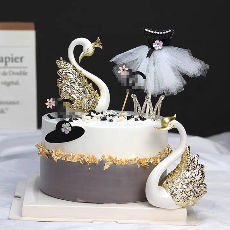 Phụ kiên trang trí bánh kem sinh nhật - Bộ 2 thiên nga Nhũ trang trí bánh sinh nhật