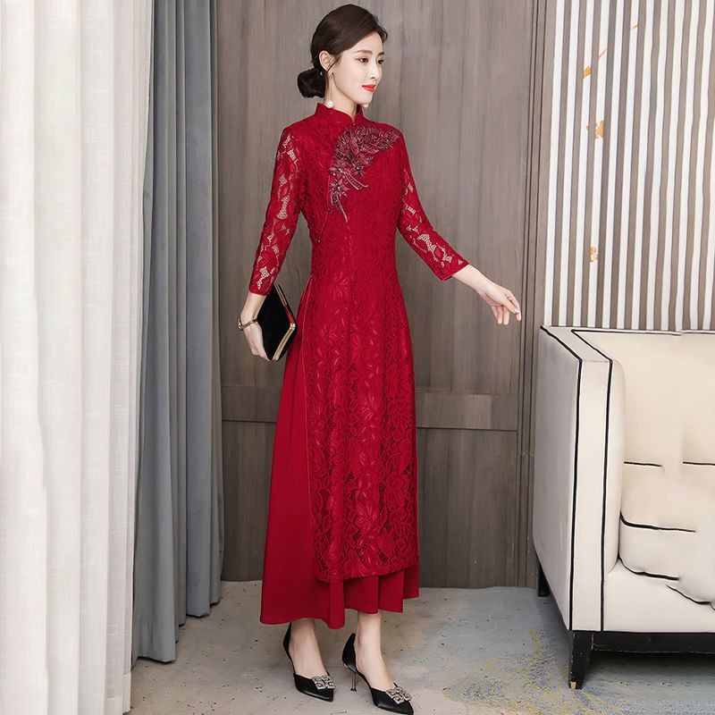 Rẻ và đẹp◈♈Retro cải tiến AUDA SEONGSAM Mẹ, mùa xuân, hè mới thêu ren, váy cưới anh rể, phụ nữ