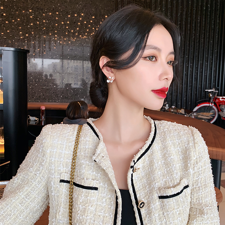 Bông Tai Mạ Bạc 925 Hình Quả Cherry Đính Đá Xinh Xắn