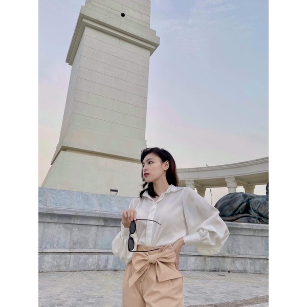 [6SIX Closet] Áo sơ mi nữ dài tay công sở chất lụa ngọc trai tay bồng