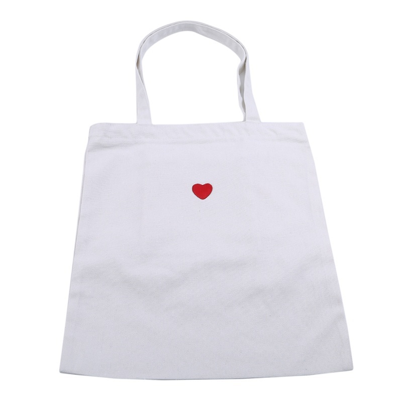 Cotton Canvas Eco Shopping Tote Shoulder Bag Embroidered Red Heart