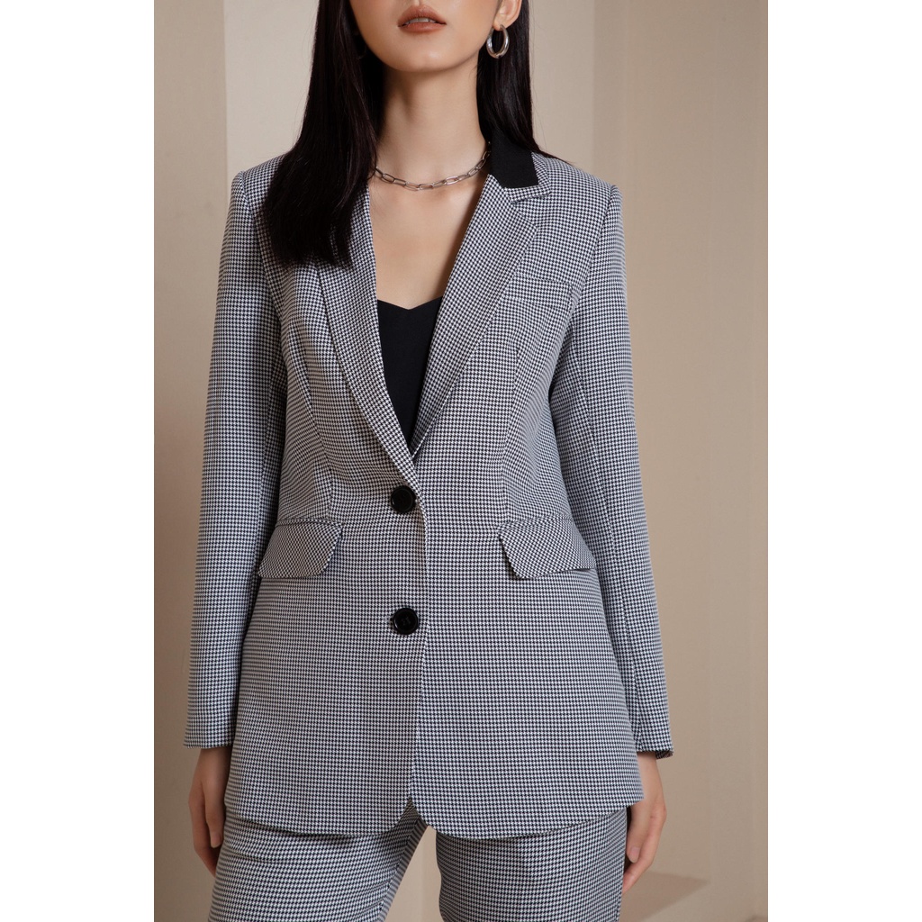 Set vest blazer nữ Houndi Maiimer kẻ xám | BigBuy360 - bigbuy360.vn