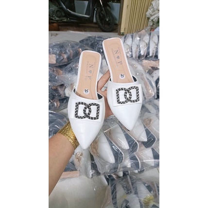 Dép Sục Bệt Nữ Mũi Nhọn Đính Nơ Khoá Cao 3 Phân (ảnh chụp thật)