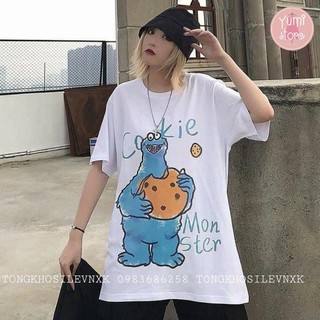 ÁO THUN TAY LỠ UNISEX CHẤT COTTON MỀM MỊN KIỂU DÁNG ÁO THUN NỮ TAY LỠ IN HÌNH MONSTER COOKIE SIÊU RẺ