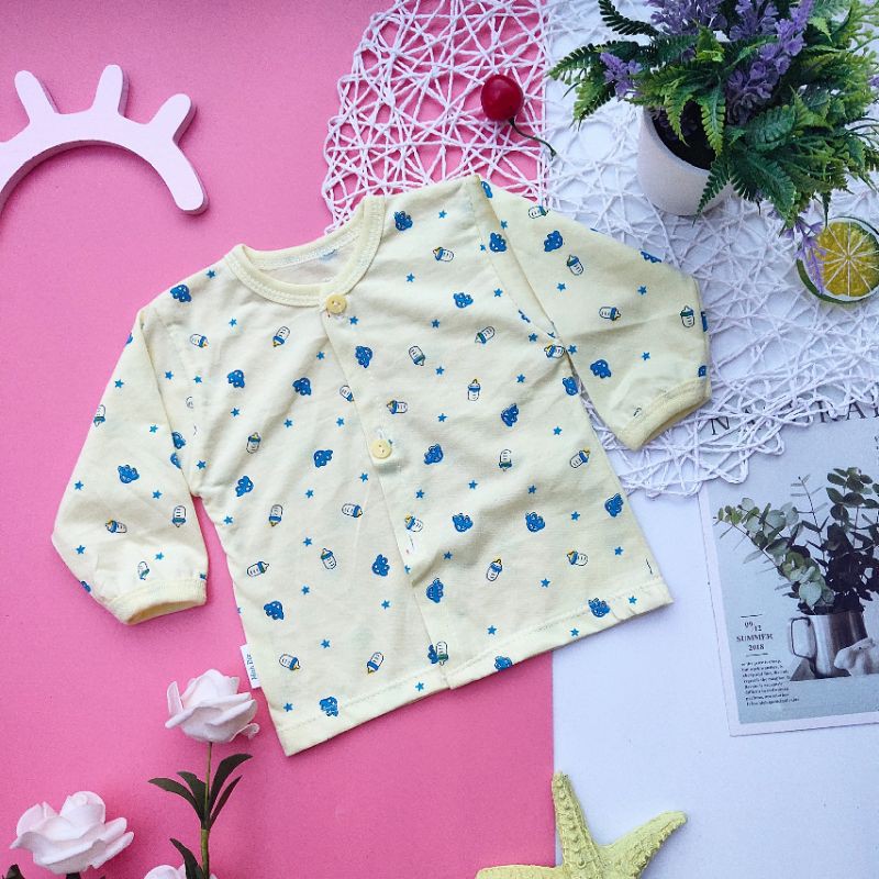 Áo Cotton Bình Sữa Dài Tay Cúc Thẳng Cho Bé 3-10kg