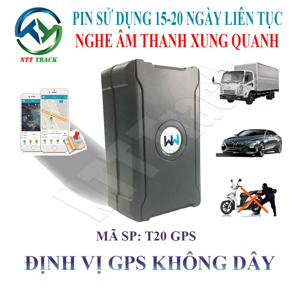 [FreeShip] Định Vị Xe Máy Ô tô - Định Vị Không Dây T20 Pin Sử Dụng 20 Ngày