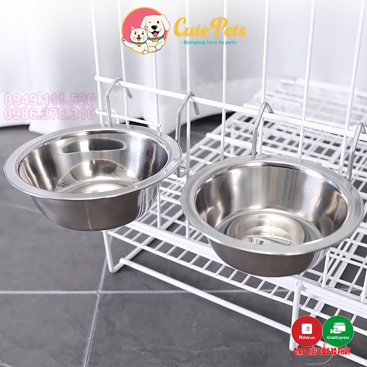 Bát inox cho chó cài lồng khung inox dành cho thú cưng - CutePets