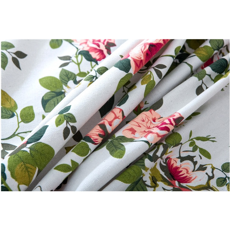 [Size lớn] Khăn trải bàn vải canvas nền trắng dày cao cấp có viền mép hoạ tiết hoa dây đỏ phong cách vintage [[T033]