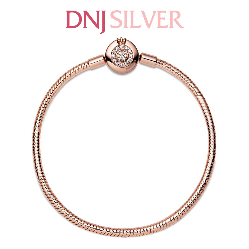 Vòng tay bạc 925 cao cấp - Mẫu vòng Sparkling Crown O Snake Chain Rose Gold, có thể mix thêm charm tùy thích