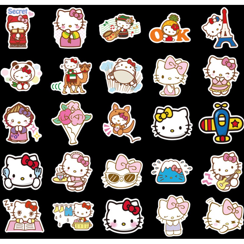 Set 100 Hình Dán Hello Kitty Chống Thấm Nước Dùng Để Trang Trí