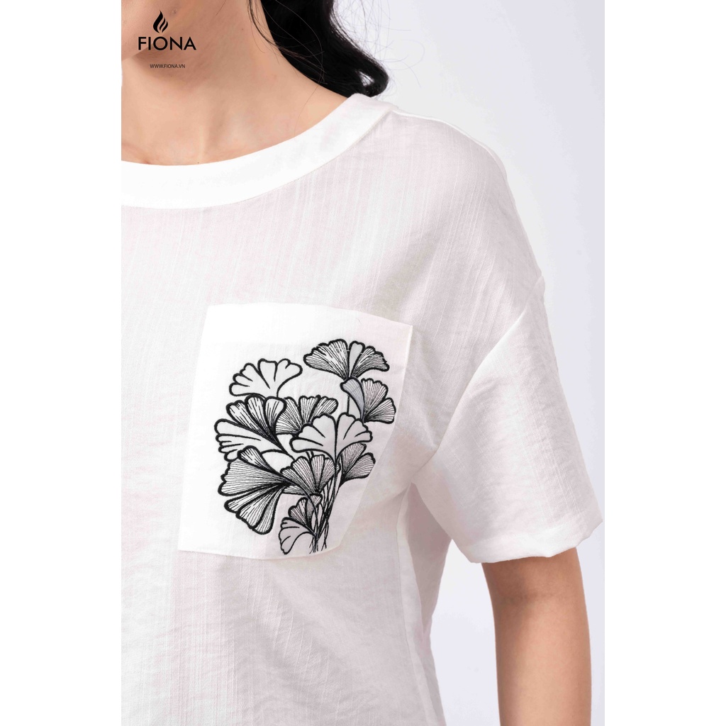 Áo sơ mi nữ FIONA croptop sơ mi nữ công sở thiết kế cao cấp cổ tròn túi thêu họa tiết trẻ trung F551156