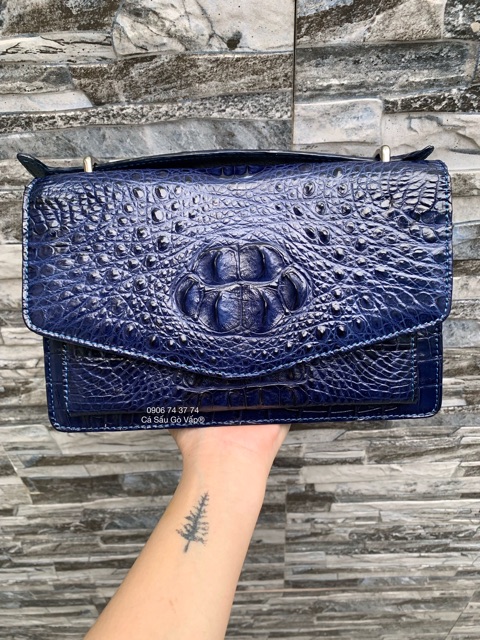 TÚI DA CÁ SẤU THẬT S22 XANH NAVY - CÁ SẤU GÒ VẤP