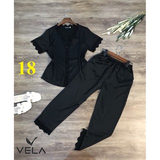 Bộ đồ ngủ quần dài phối Ren Cổ Tim lụa Satin VELA