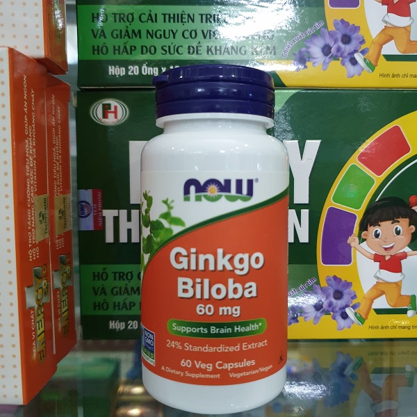 VEGAN - Viên uống Tuần hoàn máu não Ginkgo Biloba 60mg hộp 60 viên hãng Now Thuần Chay