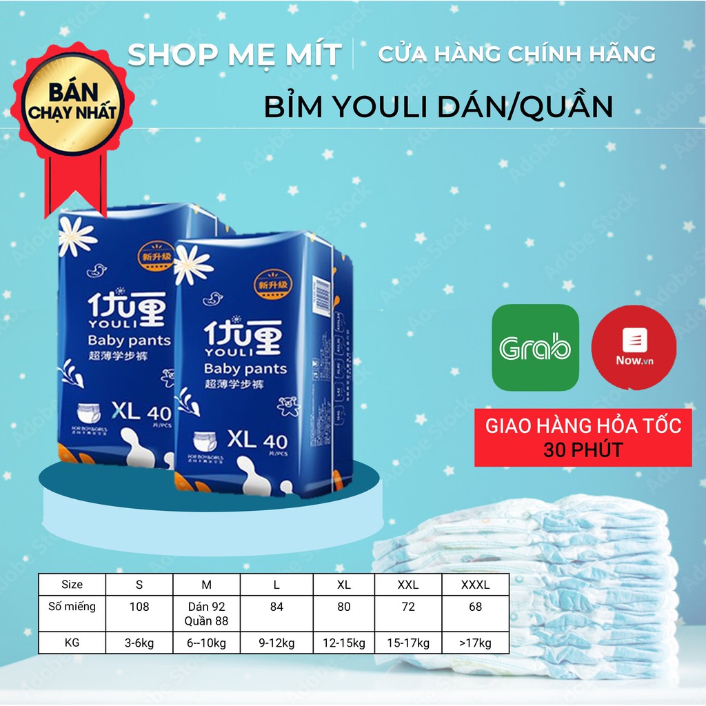 Bỉm YOULI Xanh Dán/Quần Nội Địa Trung Giá Tốt Đủ Size S56/M48/M44/L42/XL40/XXL36/XXXL34