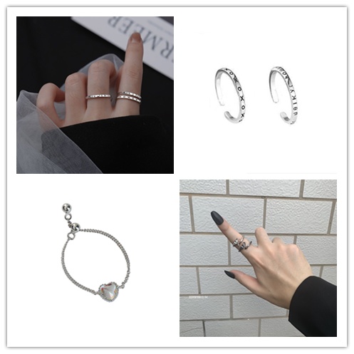 Bộ 1/2 Nhẫn Bạc Khắc Chữ Phong Cách Hy Lạp Thời Trang