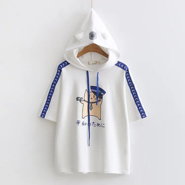 Áo Hoodie Ngắn Tay In Họa Tiết Hoạt Hình Xinh Xắn