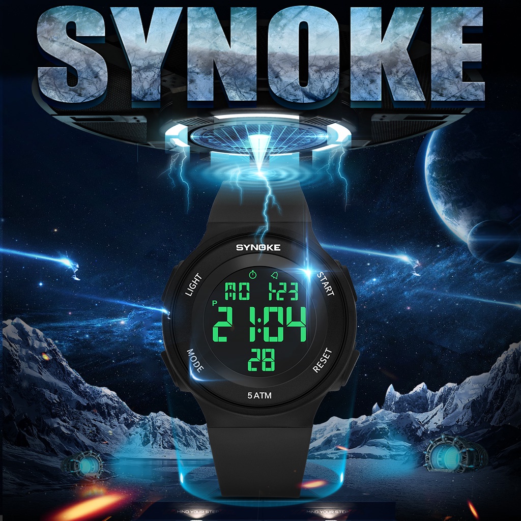 Đồng hồ điện tử SYNOKE đèn LED chống nước phong cách quân đội thể thao cho nam màu trắng tùy chọn