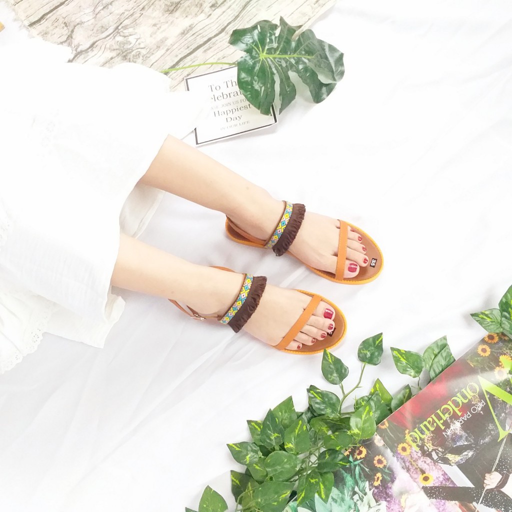 Dép Sandal Thổ Cẩm Boho Vintage Giày Xinh Giá Rẻ