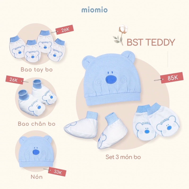 Bộ Nón bao tay chân Miomio cho bé sơ sinh (1 nón+2 chiếc bao chân+4 chiếc bao tay)