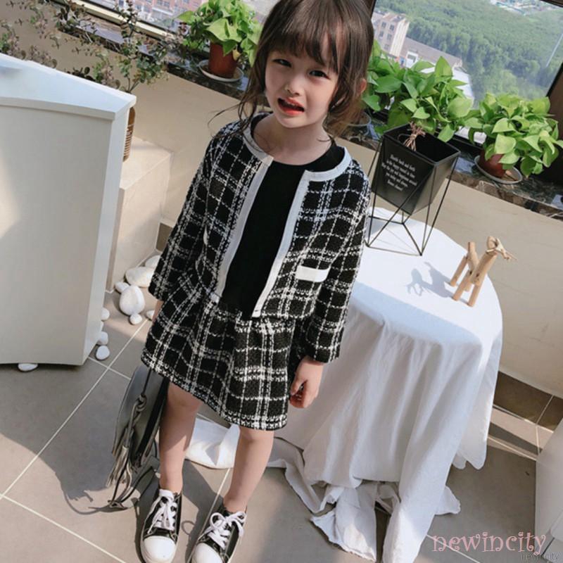 Bộ đầm + áo khoác dài tay kẻ sọc thời trang mùa thu cho bé gái