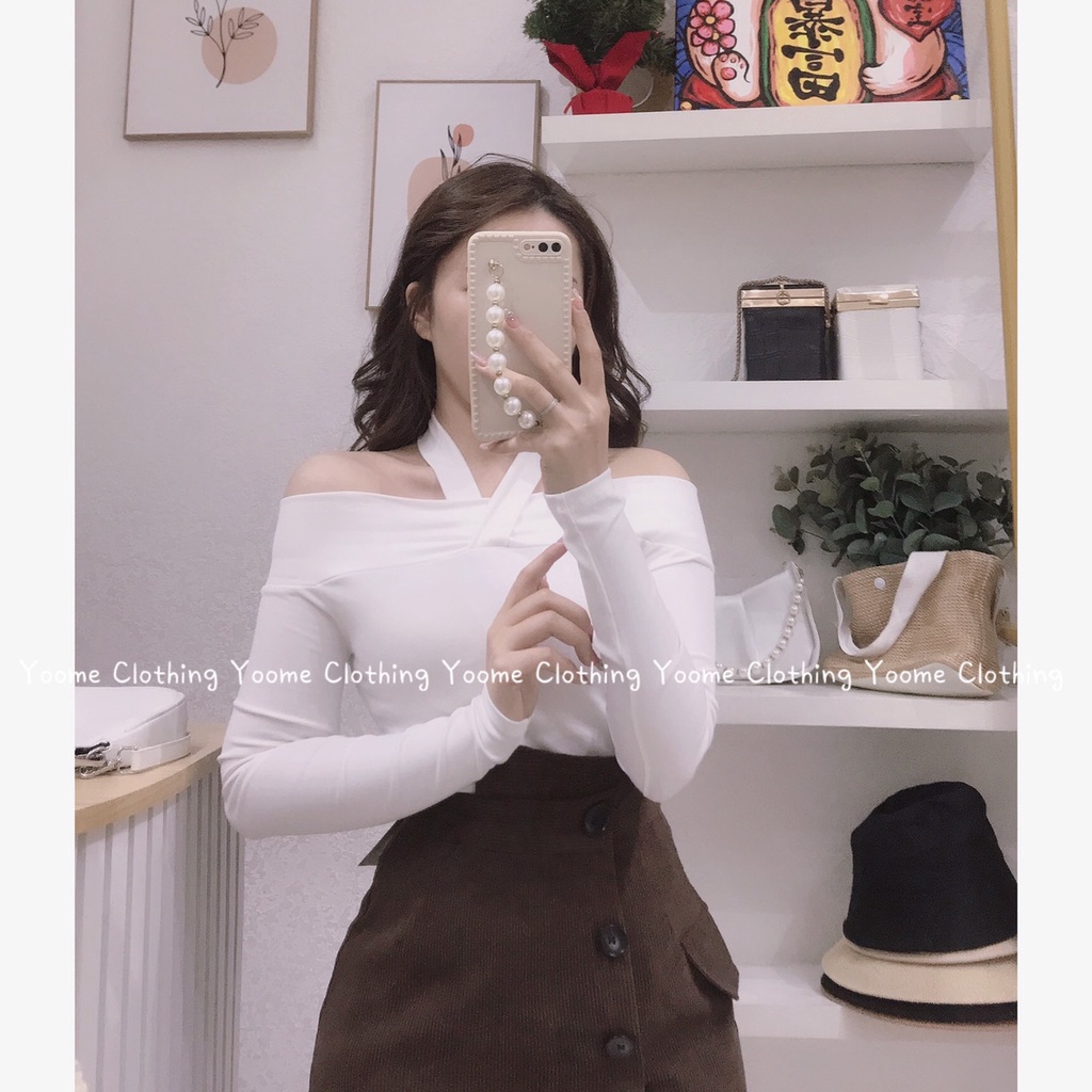Áo trễ vai cổ yếm xoắn chất cottonzip dày dặn co giãn đa chiều cho nữ Yoomeclothing ( ảnh thật tại shop )