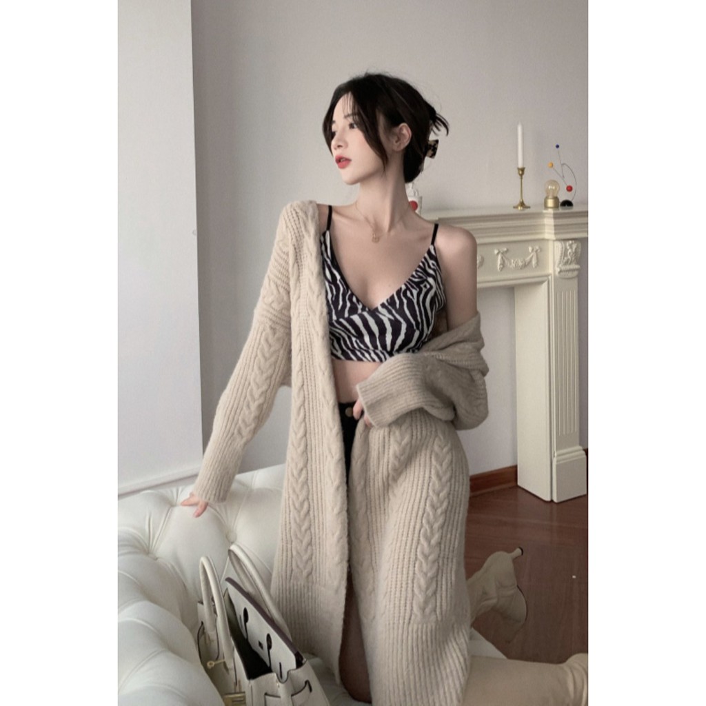 Áo len cardigan over size dáng dài họa tiết dây thừng sang chảnh ulzzang Hàn Quốc A75