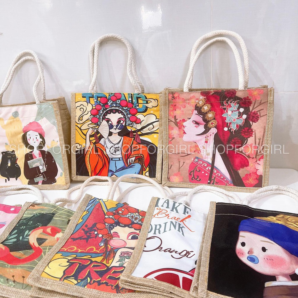 Túi cói mini nhiều hình size 21cm túi đựng cơm | BigBuy360 - bigbuy360.vn