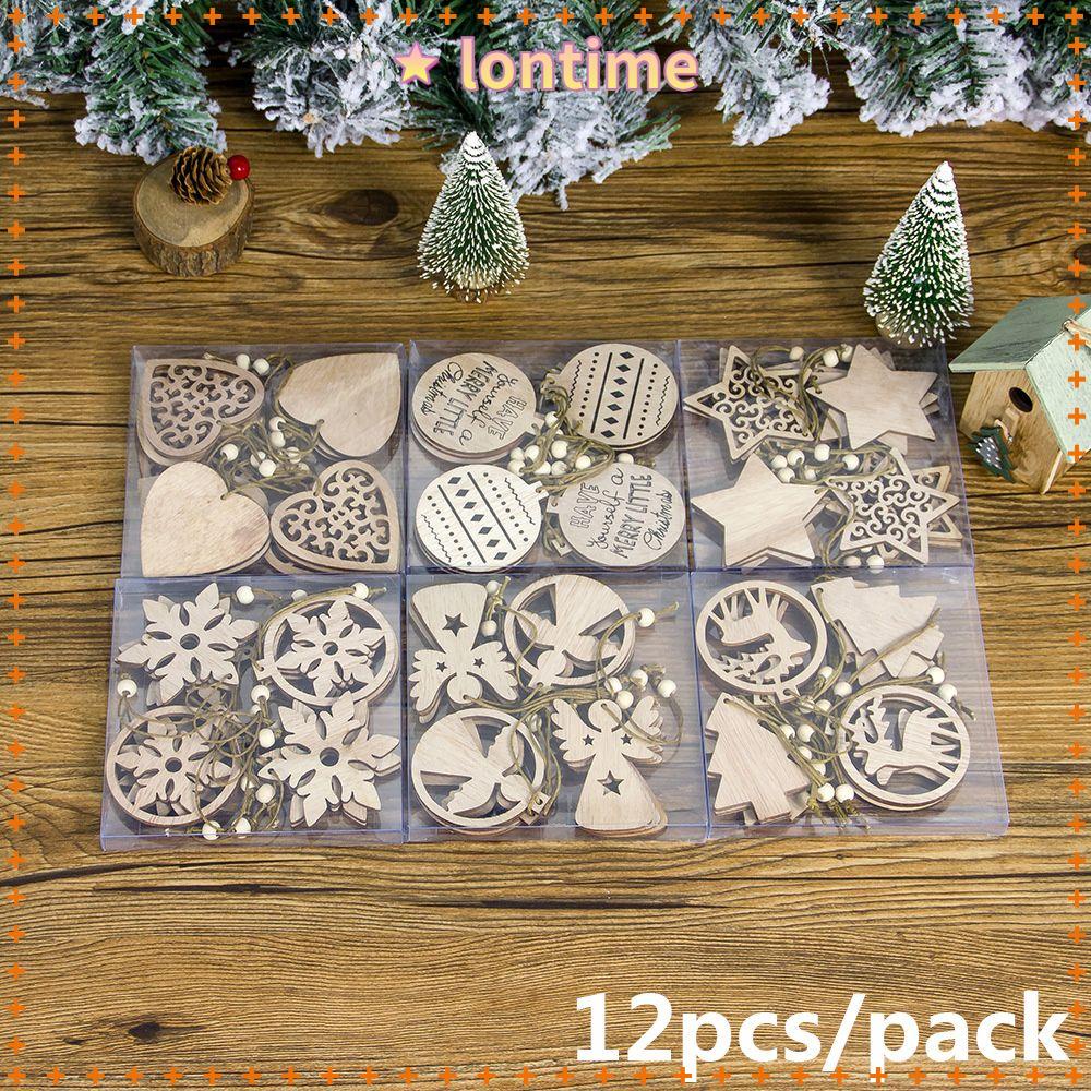 12 Phụ Kiện Trang Trí Cây Thông Giáng Sinh Hình Bông Tuyết / Ngôi Sao / Thiên Thần Bằng Gỗ