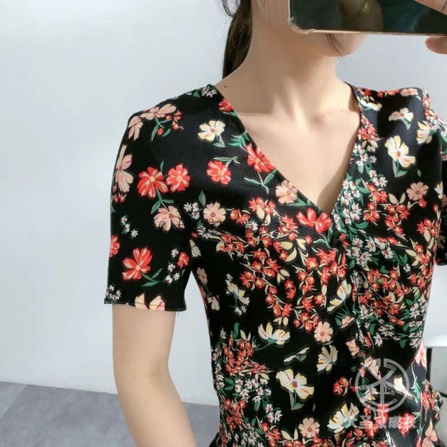 Áo voan hoa gấu bèo rút ngực xuất dư