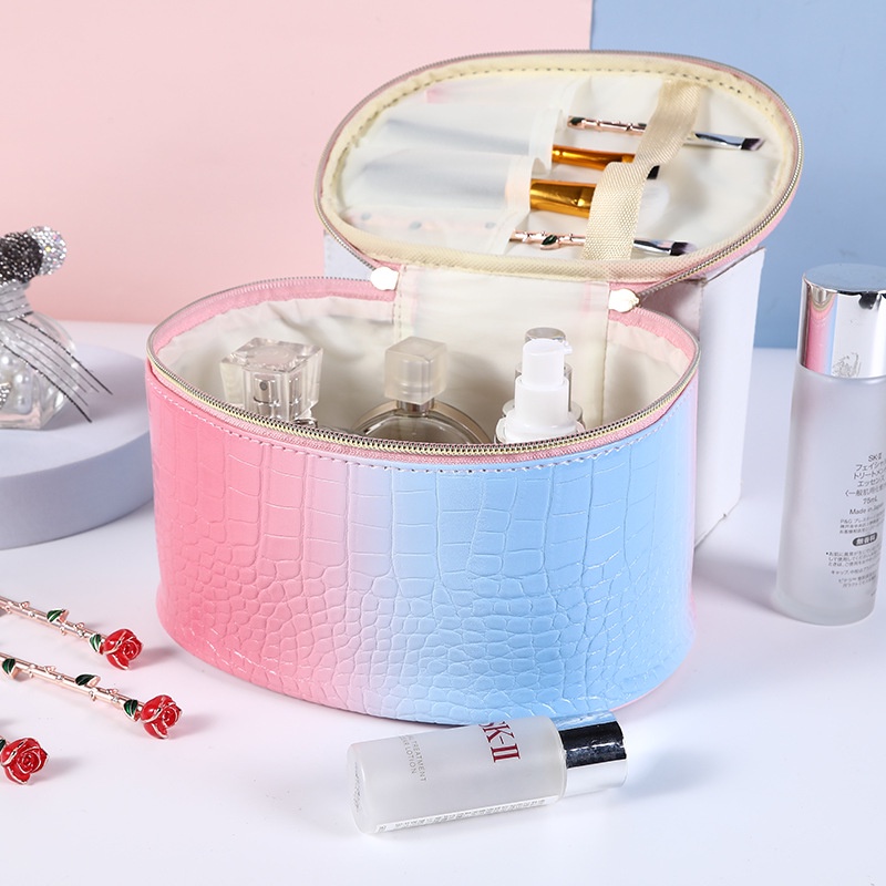 Túi đựng mỹ phẩm du lịch màu sắc gradient họa tiết vân da cá sấu thời trang