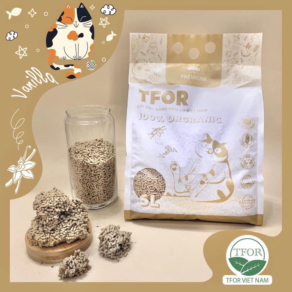 Cát vệ sinh đậu nành hữu cơ,cát mèo,cát hamster TFOR PREMIUM túi 6L