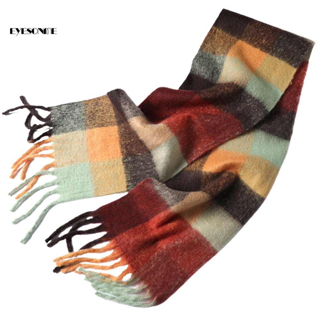 Khăn choàng cổ Pashmina dày dặn kẻ sọc caro thời trang mùa đông cho nữ