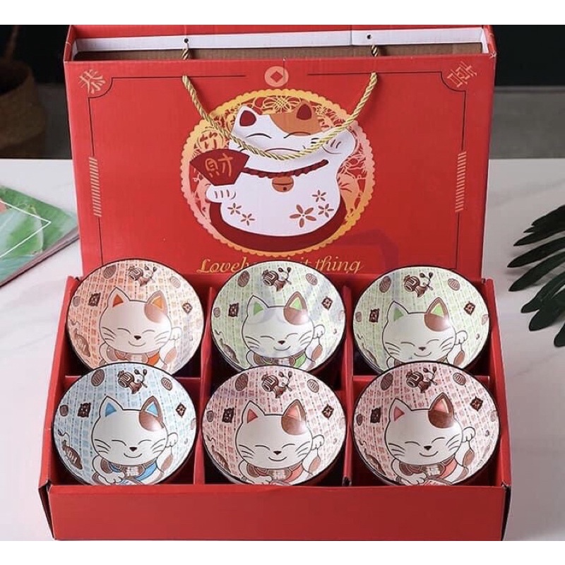 Set hộp 6chén+6 đũa hoa văn,làm quà tặng sang trọng