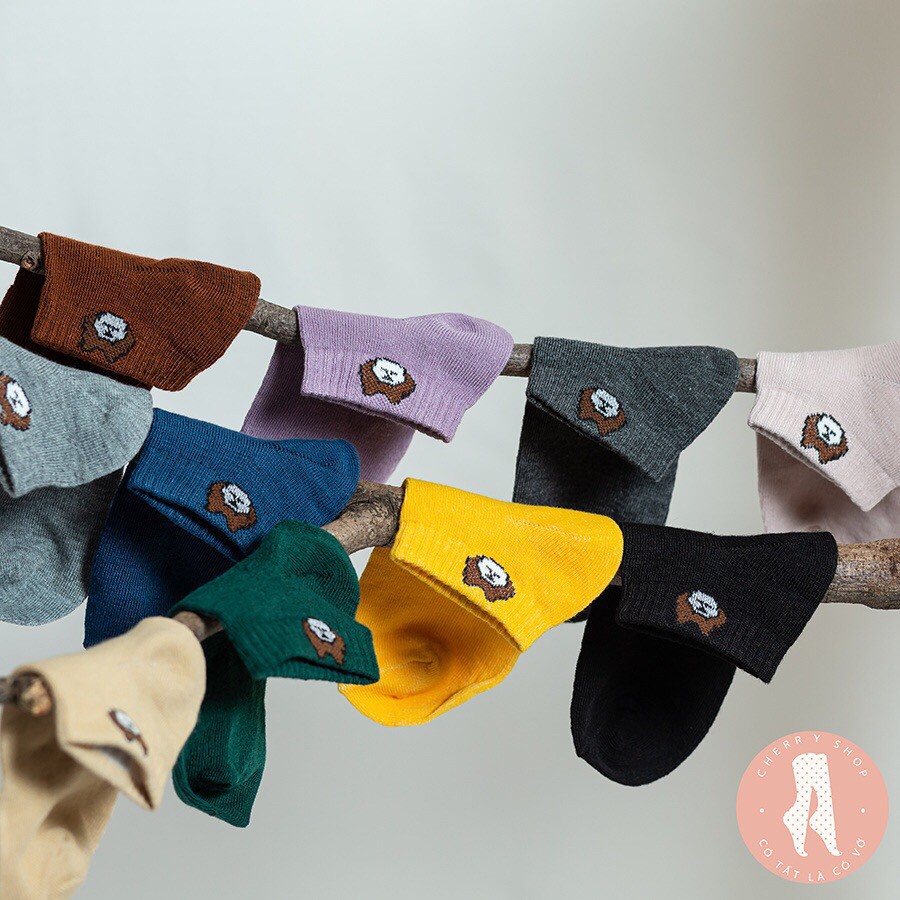 Tất cổ ngắn nữ sét 10 đôi gấu phong cách Hàn Quốc, vớ nữ chất liệu cotton thoáng mát