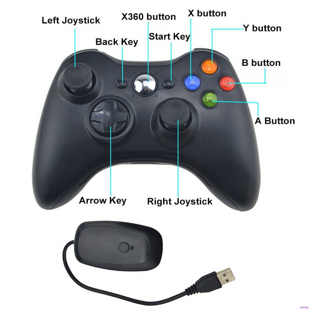 SNEaky Wireless Gamepad Shock Game Controller 2.4G Remote Joystick Receiver for Xbox 360 for Windows 7 8 10