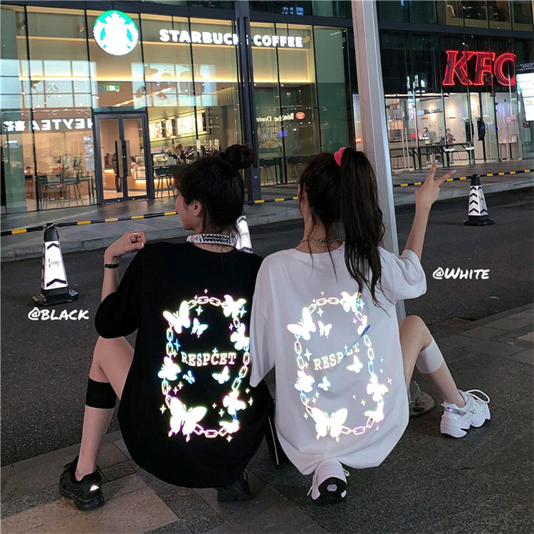 Fashionable Reflective Butterfly Pattern for Women T-shirt